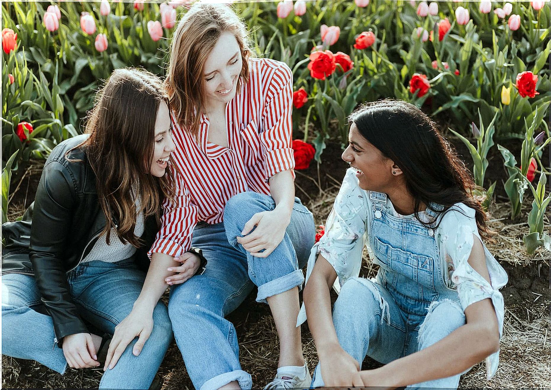 Happy friends chatting