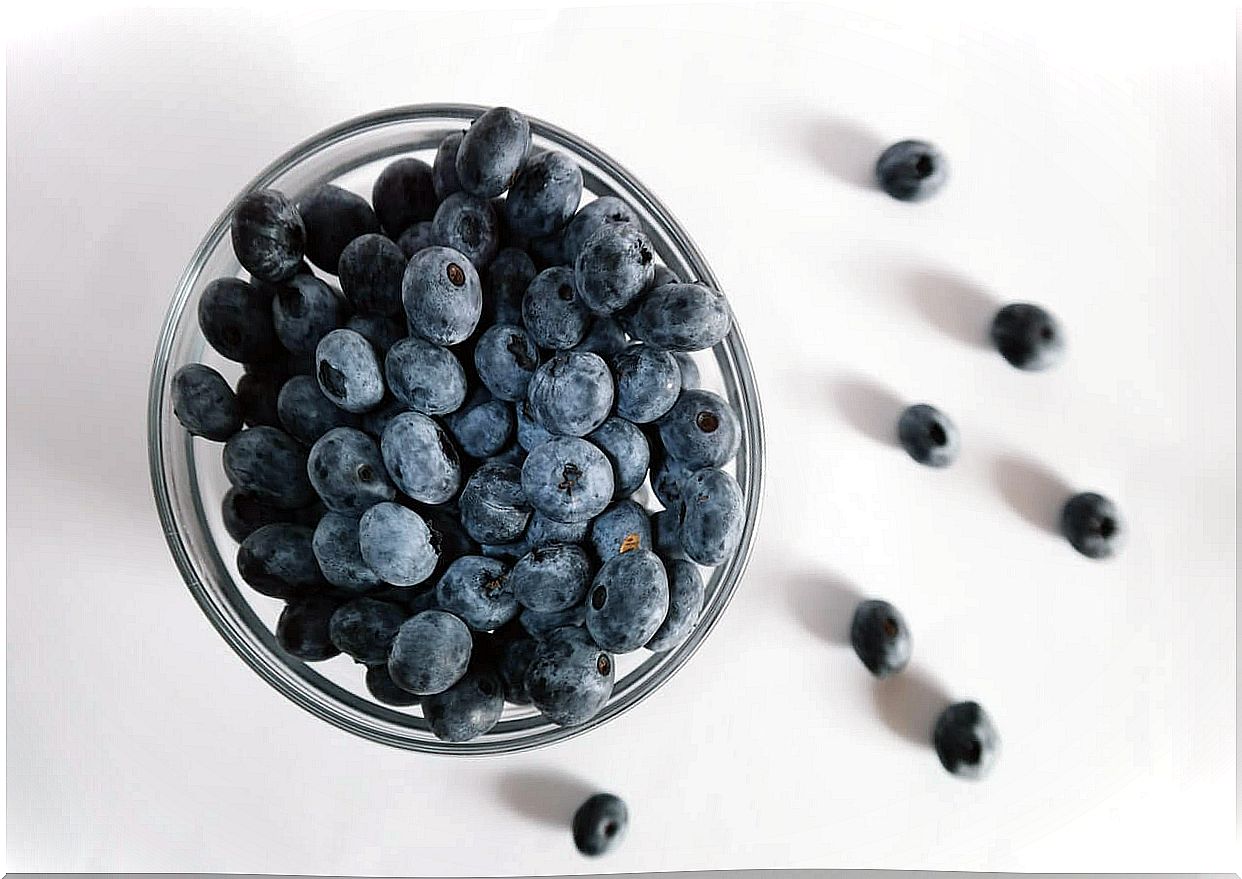 Plate with blueberries to make granola.