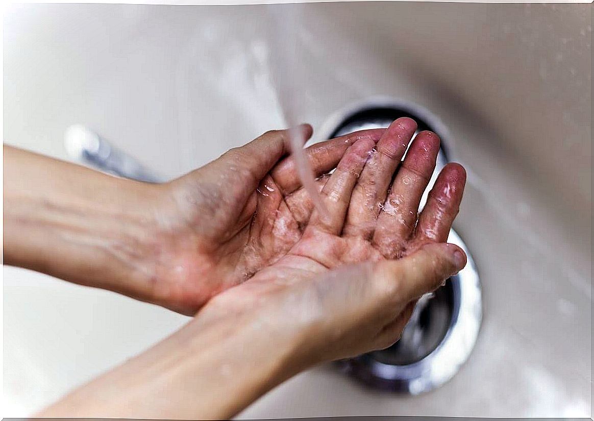 Hand washing to avoid infection.