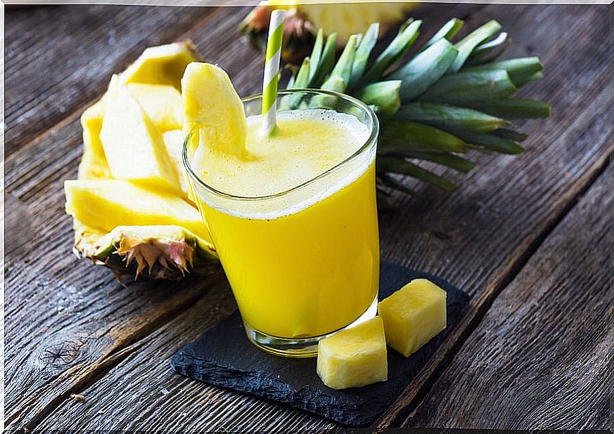 Pineapple, lemon and thick flaxseed juice.