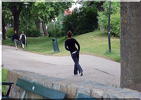 Woman walking in the park.